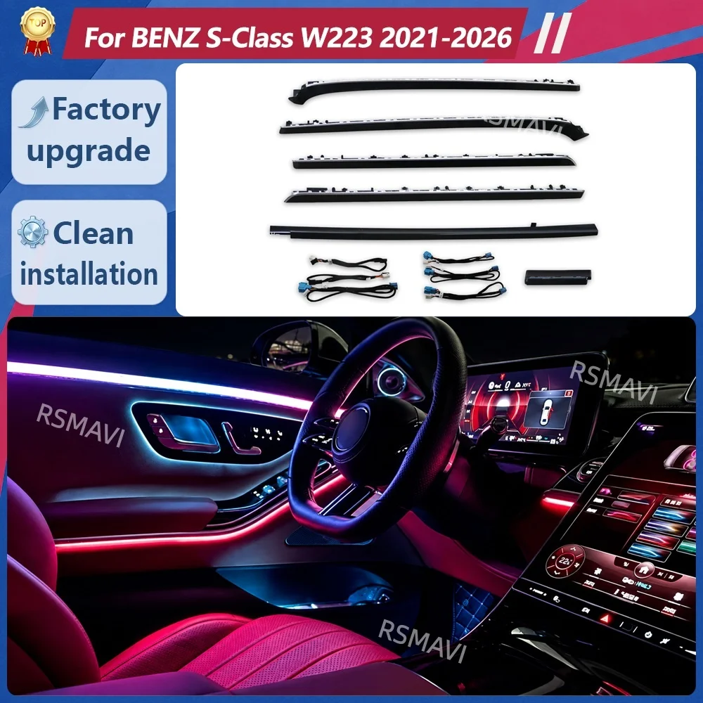 Active Ambient Lighting Retrofit Kit with Wiring for Mercedes-Benz S-Class W223 V223 2021-2025 Long Wheelbase Cabin Trim Upgrade