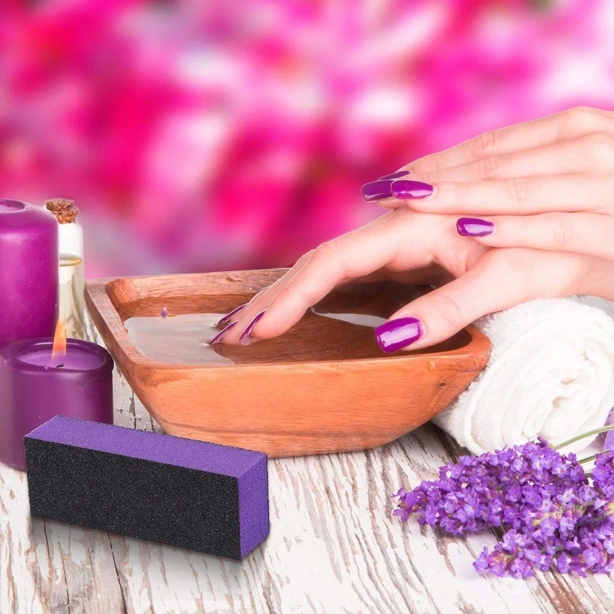 10 Stück/20 Stück 3-seitiger Nagelpufferblock 100/180 Körnung, Professionelle Maniküre-Pediküre-Nagelfeile, Schwarz-Lila Nagelkunst-Werkzeug – Detail 3