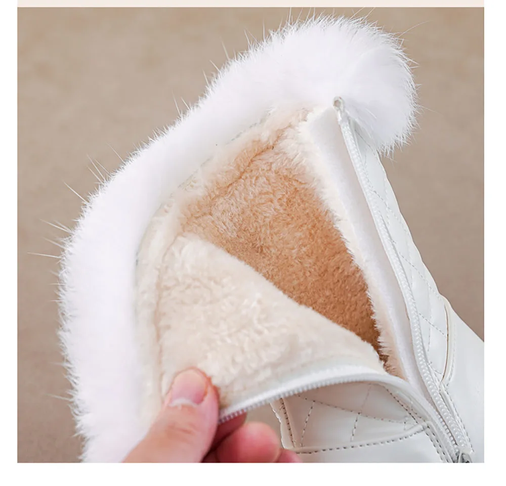 Korean Style Plush Boots For Girls Thick Warm Faux Fur Girl\'s Snow Boots 2024 Trend Fashion Teenager Girl\'s Cotton Shoes