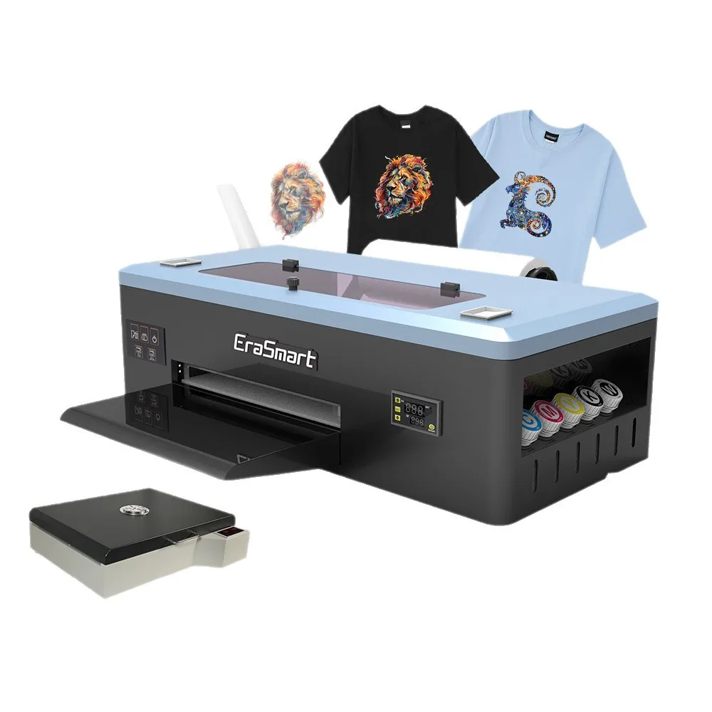 EraSmart Digital A3 طابعة سطح المكتب الصغيرة تي شيرت الملابس سترة LogoDTF الحبر الأبيض الطباعة الحرارية