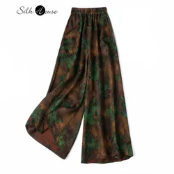 Double Layered High-end 24MM 100% Natural Mulberry Silk Gambiered Guangdong Gauze Jacquard Satin Women's Wide Leg Pants