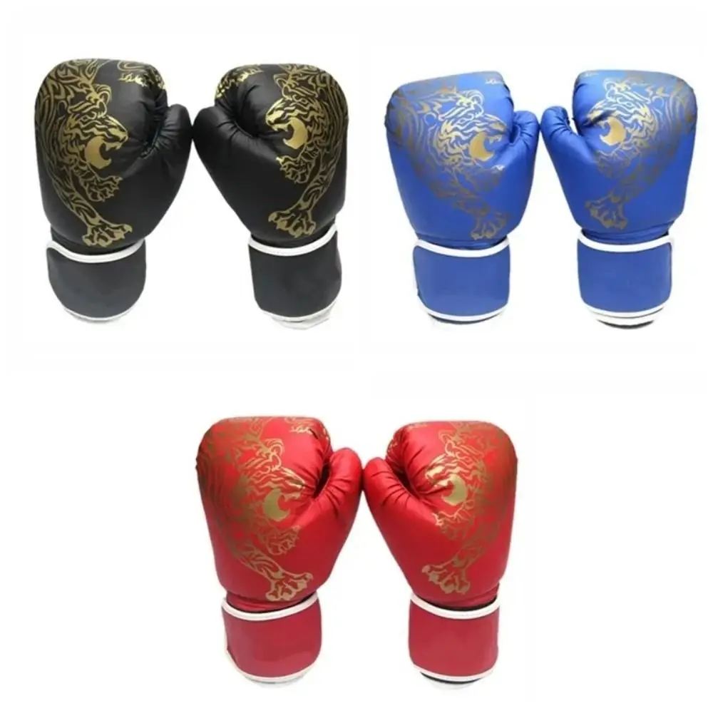 Muay Thai Kickboxing Gloves PU Leather Red/Blue Sparring Gloves Breathable Unisex Boxing Gloves Home Sport