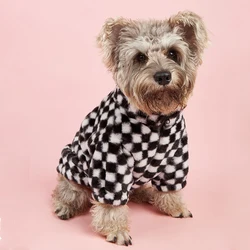 Luxury Warm Dog Clothes Winter Dog Coat French Bulldog Plush Warm Puppy Jacket Fashion Black White Plaid Small Medium Dogs