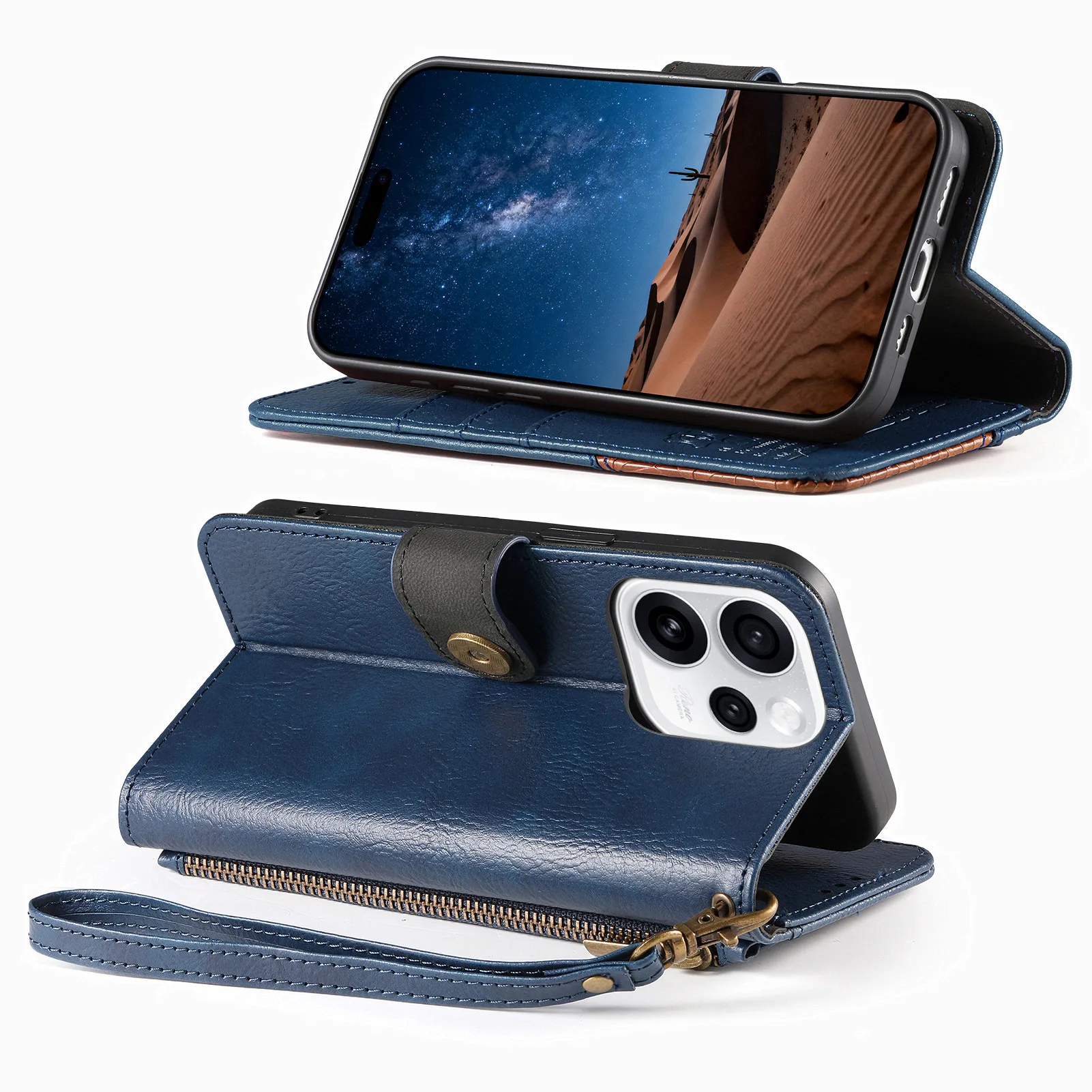 Leather Wallet Flip Case for Motorola Edge 70 60 50 40 30 Fusion Pro Neo 2025 2024 5G Phone Cover Detachable Wrist Strap view 4