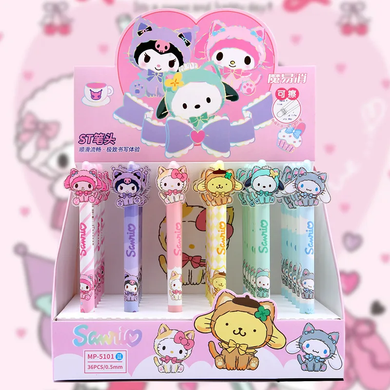 sanrio acrilico patch erasable gel pen melodia hellokitty kuromi papelaria estudante tinta neutra atacado 36 pcs 01