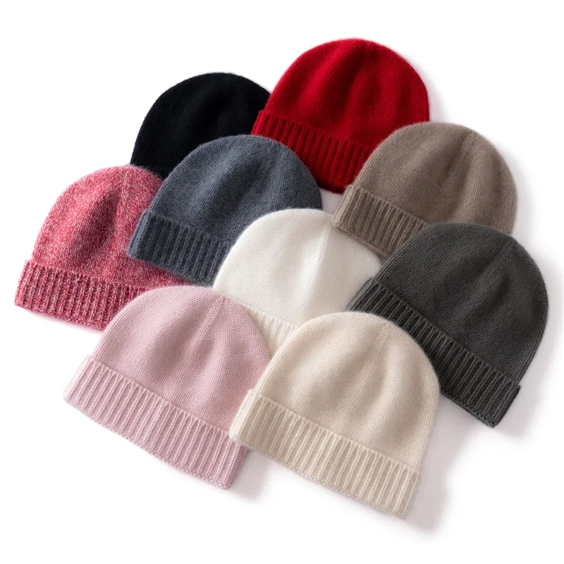 High-End 100% Cashmere Hat Autumn Winter Thickened Warm Ear Protection Knitted Unisex Wool Head Wrap Versatile