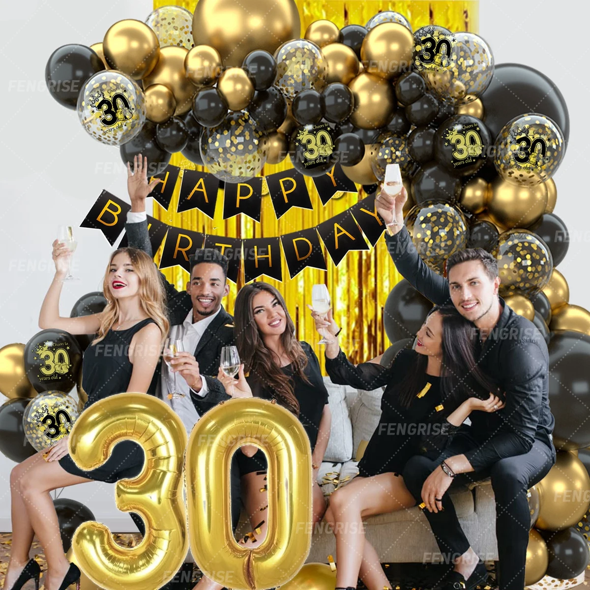 Kit arco ghirlanda di palloncini in oro nero Happy 18 30 40 50 anni decorazioni per feste di compleanno adulti anniversario coriandoli palloncino in