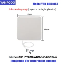 Integrated UHF RFID Reader Antenna Long Range 1-4m RS232 WG26 TCP IP Interface 6C Protocol for Access Control Solution