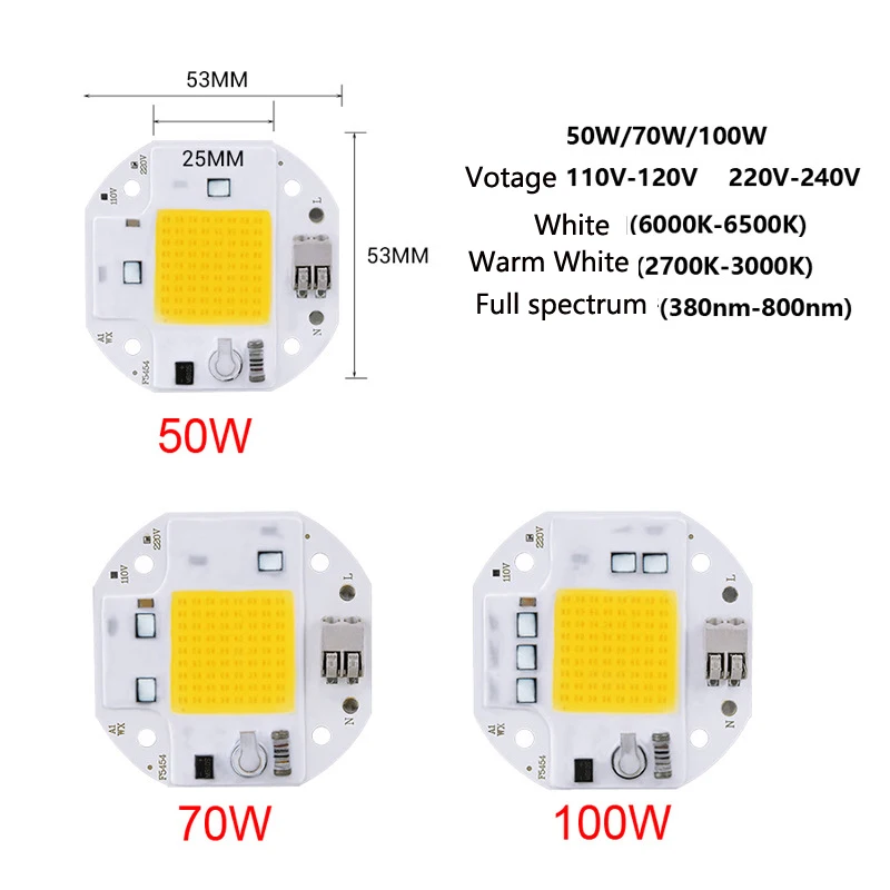 

2 шт. светодиодные лампы высокой мощности 50 Вт, 70 Вт, 100 Вт, COB LED, 220 В, 110 В