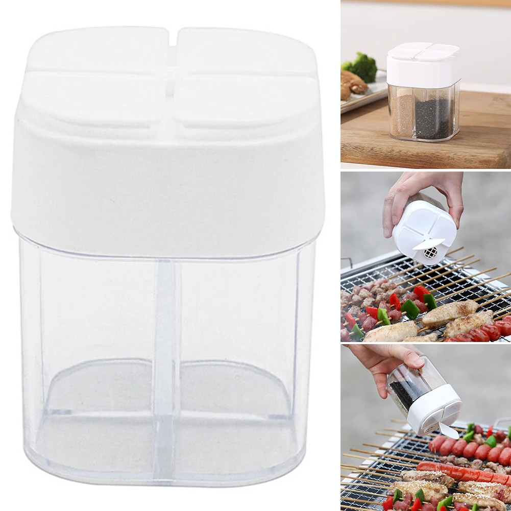 4-in-1 スパイスディスペンサー 4 グリッドスパイスコンテナ 蓋付き 塩コショウシェーカー 屋外調理 BBQ用