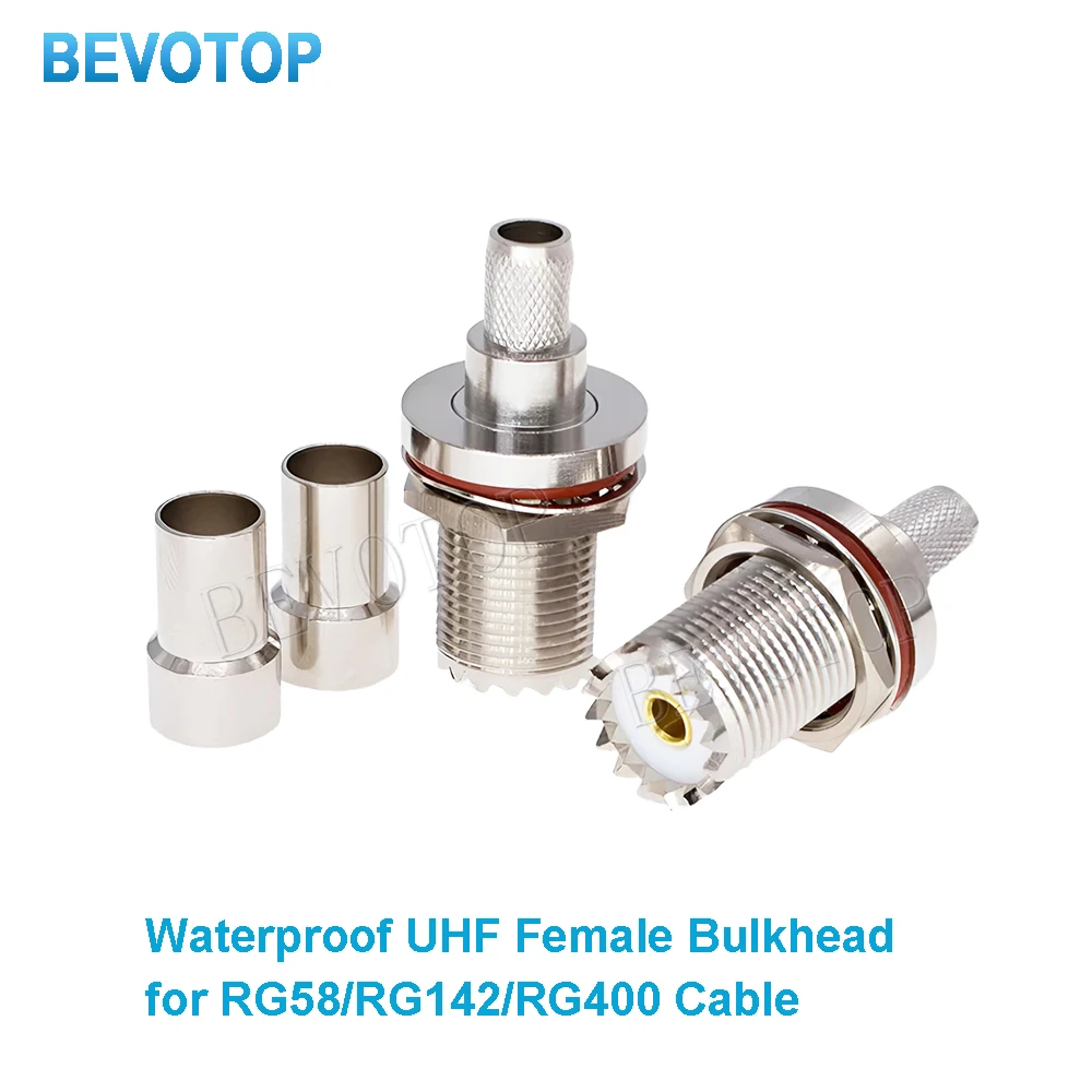 10PCS Waterproof UHF Female SO239 Jack 50-3 crimping Connector for RG58/RG142/RG400 Cable BEVOTOP RF Connector