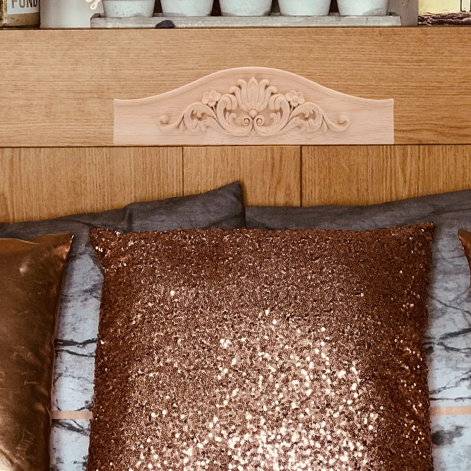 

Solid Wood Pediment European Carved Furniture Decor Panel For Cabinets Wardrobes Diy Home Decoration Craft Unfinished Wooden