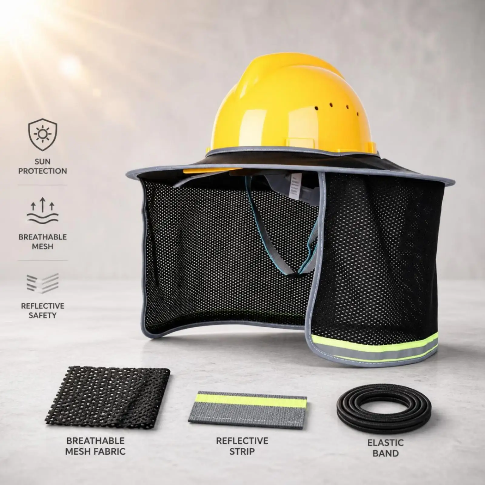 Safety Helmet Shade Foldable Mesh Helmet Sun Shade Hard Hat Sun Cover Ventilated Lightweight