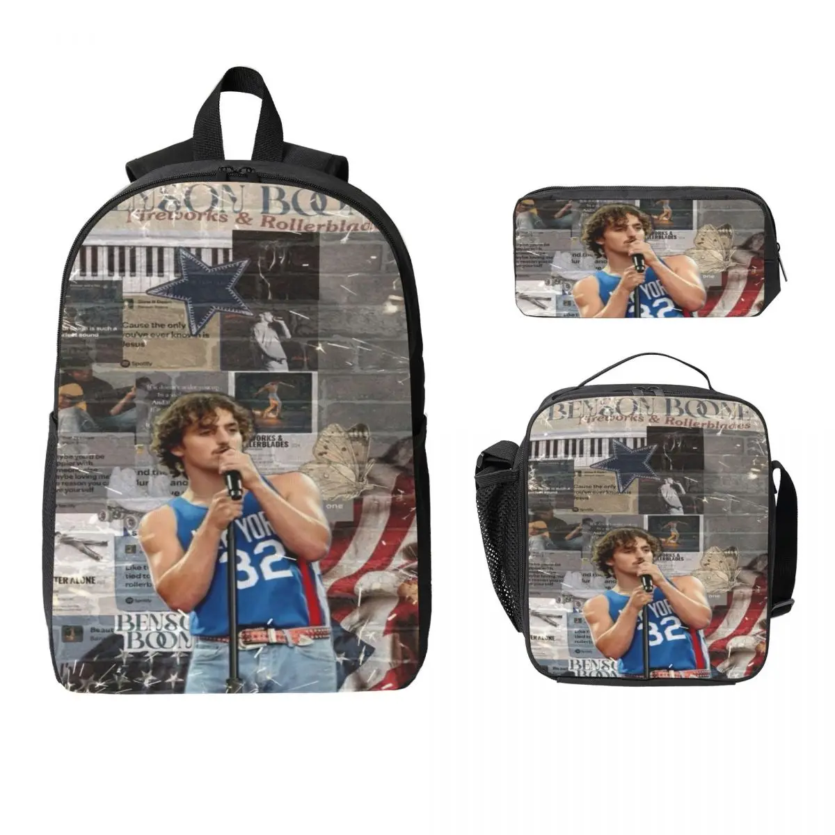 

3 шт., набор рюкзаков Benson Boone Music Tour для девочек и мальчиков, пеналы, наборы сумок для книг с коробкой для завтрака для школьников, рюкзак