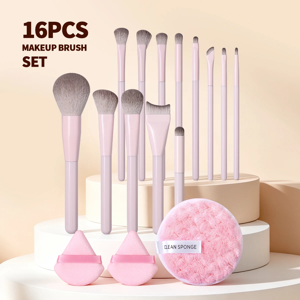 16Pcs Makeup Brush Set, Soft Cosmetic Brushes for Foundation Blush Eyeshadow, Complete Makeup Kit with Makeup Puff