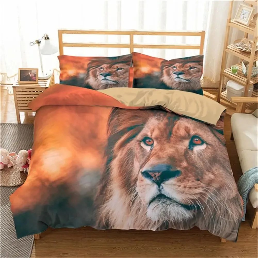 

Lion Duvet Cover Set Couple Bedding Set For Boys Teens 3D Animal Print Comforter Cover African Wildlife Quilt Cover