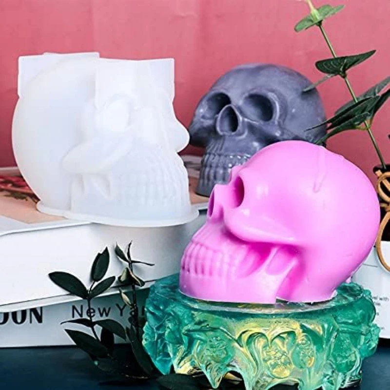 Reusable Silicone Skull Candle Resin Mold Easy Release Ice Cube Large 3D Mold for Halloween Party Candle Mousse Cake Baking, Cup