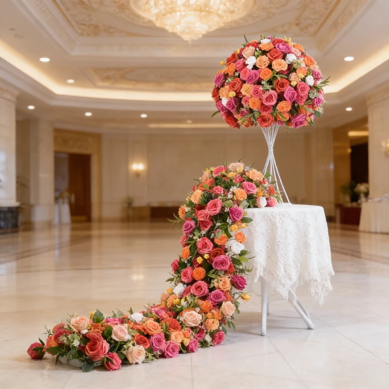 

Свадебное украшение, незаменимые 200x40 см, розово-красные, оранжевые цветочные ряды, максимальная атмосфера для настольных цветочных шаров, арки, полки