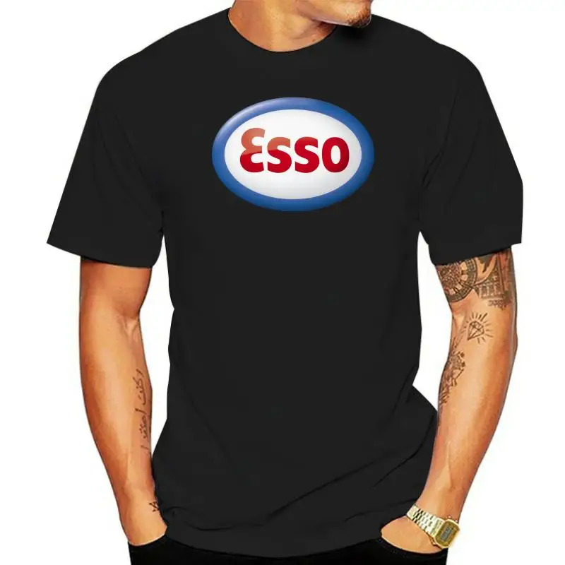 New Esso Cool Oil Old Logo Petrol Vintage Retro Black T Shirt Tee