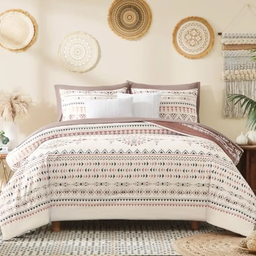 

Comforter Set - 7 Pieces Reversible Bedding Set Boho Bed in A Bag Lightweight Soft Aztec Bedding All Season Bed Comforter Set w