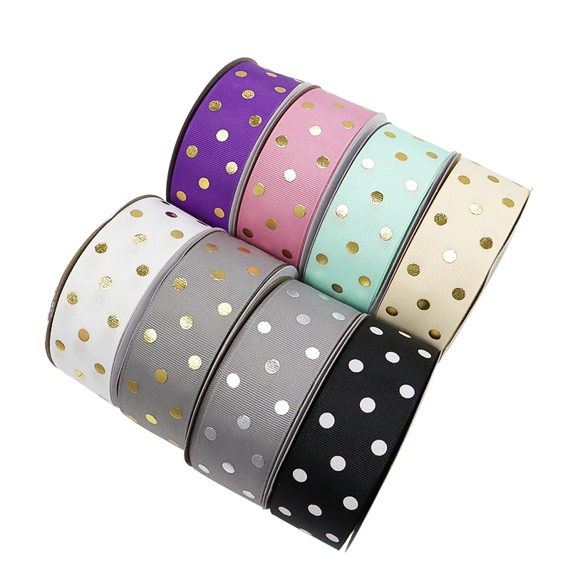 Wholesale 10Yards 38mm Gold Foil Polka Dots Printed Grosgrain Ribbon For Accessory Headwear Decoration DIY