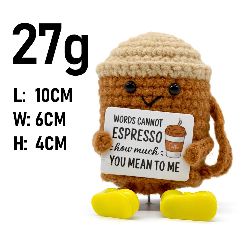FoodSeries Positive Energy Coffee Beer Crochet Doll Handmade Knitted Decor Ornament Encouragement Card Mini Desk Decor Gift view 4
