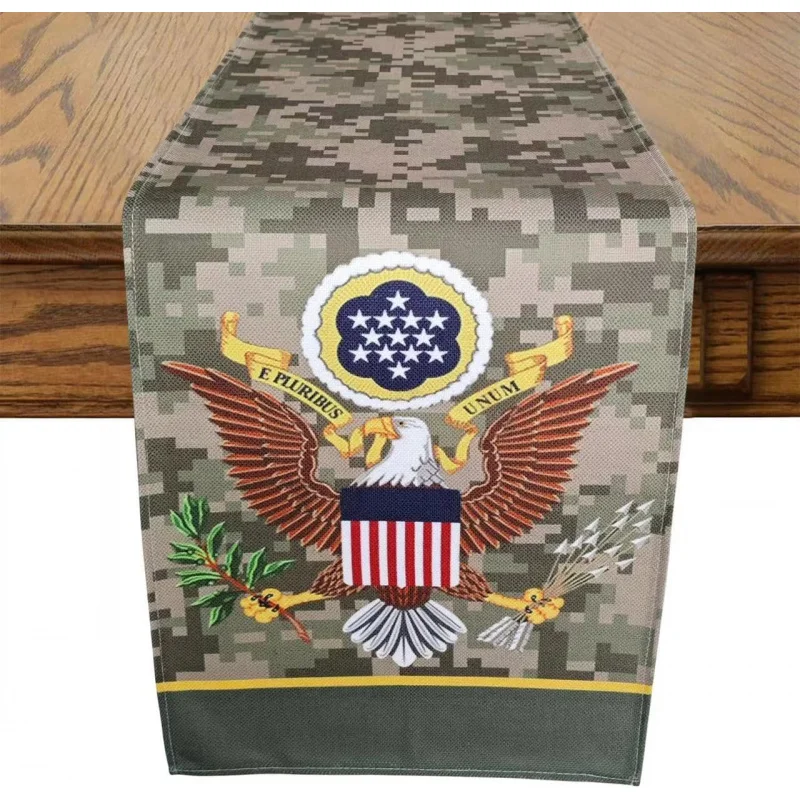 VIKAMA US Great Seal Camo Table Runner Military Style Polyester Dresser Scarf For Veterans Day Party Dining Room Entryway Home