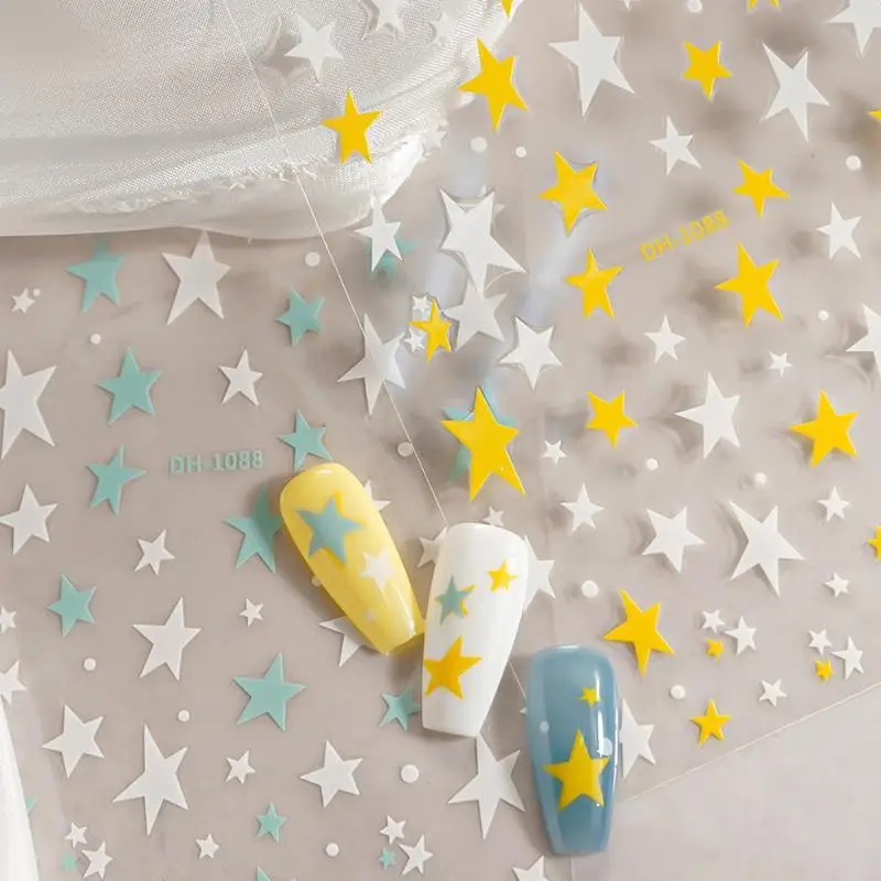 3D Irregular Star Nail Decals Effect Blue And White Pentagram Nail Decals Adhesive Nail Art Star Stickers DIY Nail Salon