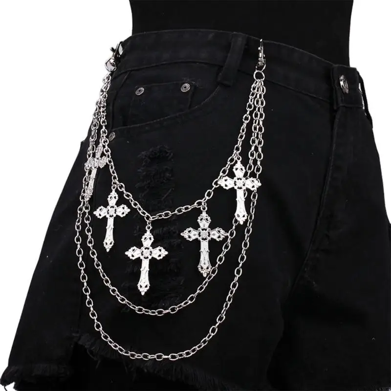 C9GE Multi-camada Harajuku Hip Hop Charm Punk Chain Belt Calça rua