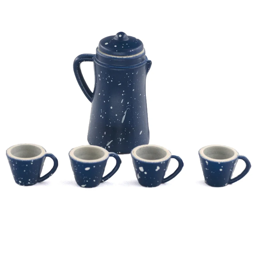 1Set 1/12 Dollhouse Miniature Accessories Mini Metal Kettle With Cup   Tea Set Model for Doll House Home Decoration ob11
