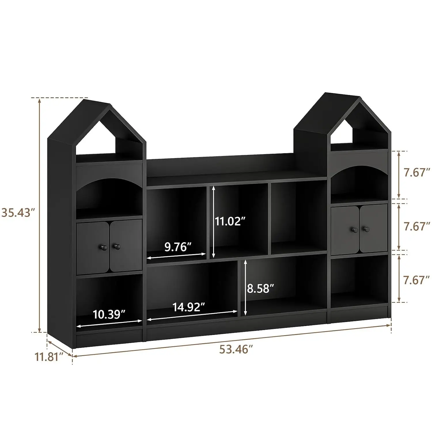 Castle Shape Kids Bookshelf & Toy Storage Organizer, Multifunctional Display Cabinet for Playroom & Bedroom, Black, Customized
