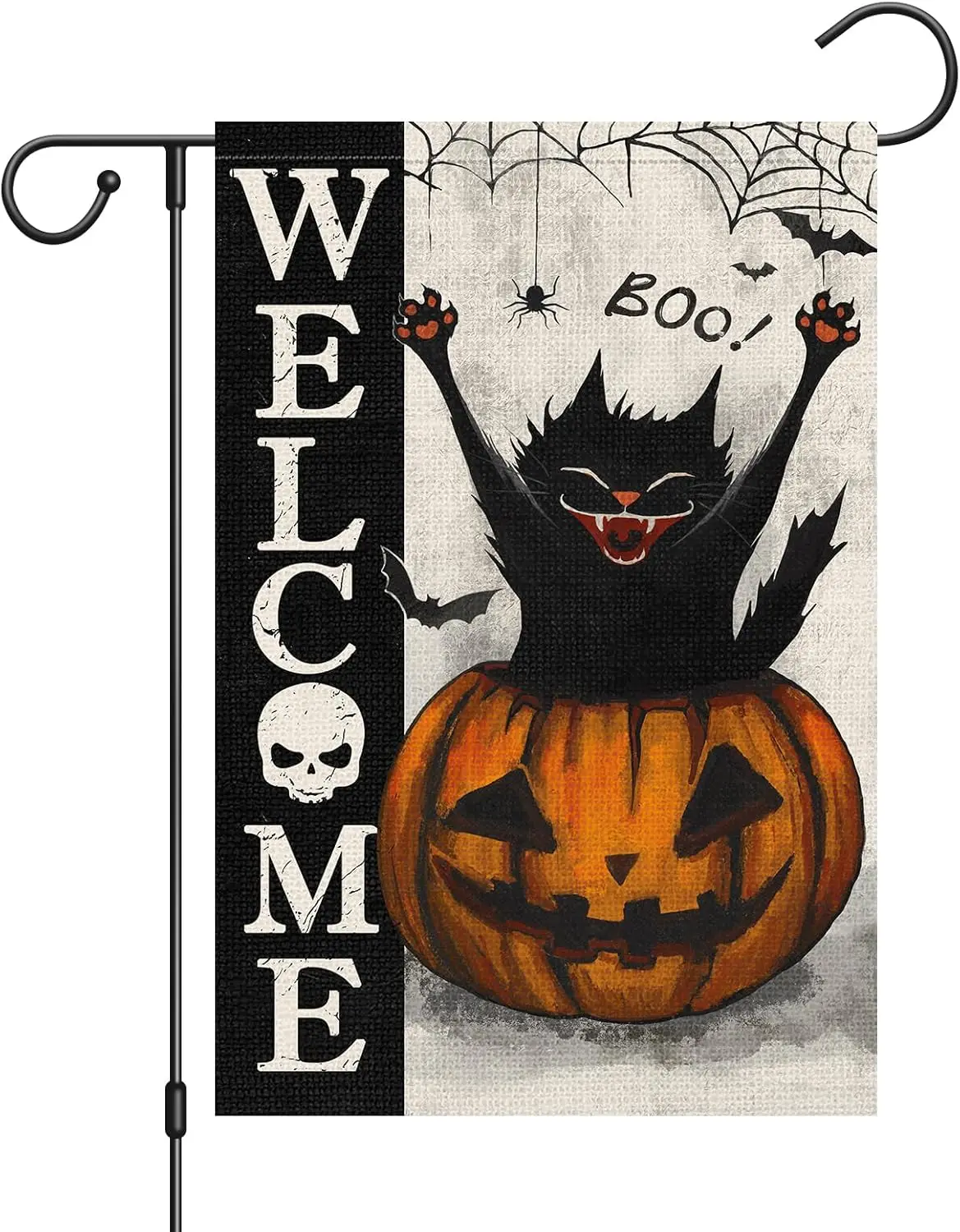 Halloween Garden Flag 12x18 Double Sided, Small Vertical Burlap Pumpkin Cat Welcome Halloween Flags for Farmhouse Yard Outdoor D