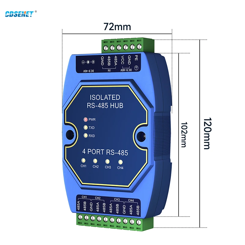 Tingkat industri 4 cara RS485 Repeater cdsend E810-R14 isolasi sinyal daya ESD perlindungan DC 9-40v pemasangan rel kecepatan tinggi