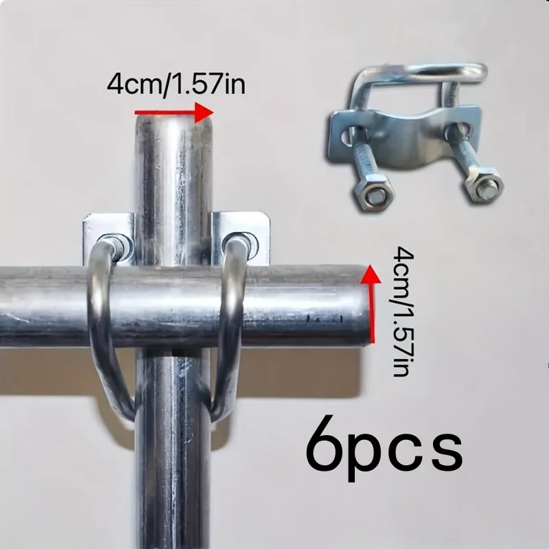 6 Pcs 40mm Adjustable Screw Hole Double U-pipe Clamps Rust Wear Resistant Carport Awning Pipe Fixing Vegetable Garden Stru...