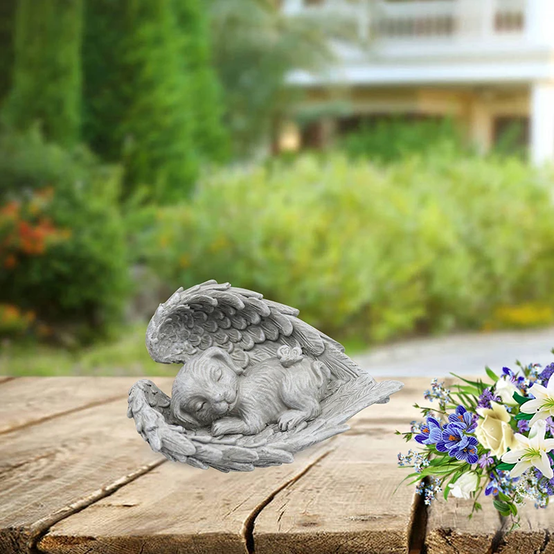 تمثال صغير من الراتنج لملاك النوم والحيوانات الأليفة ، نحت القط ، زخرفة تذكارية للكلب ، حرف ديكور حديقة المنزل #1