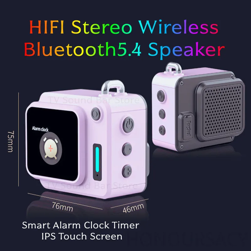 

IPS сенсорный экран умный будильник таймер HIFI стерео беспроводной Bluetooth5.4 динамик мини карманный MP3-плеер для воспроизведения карт TF