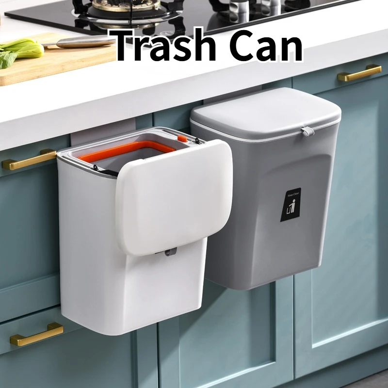 Wall Mounted Trash Can Household Galley Waste Bin Hanging Bathroom Trash Can with Lid Food Garbage Bin Kitchen Accessories