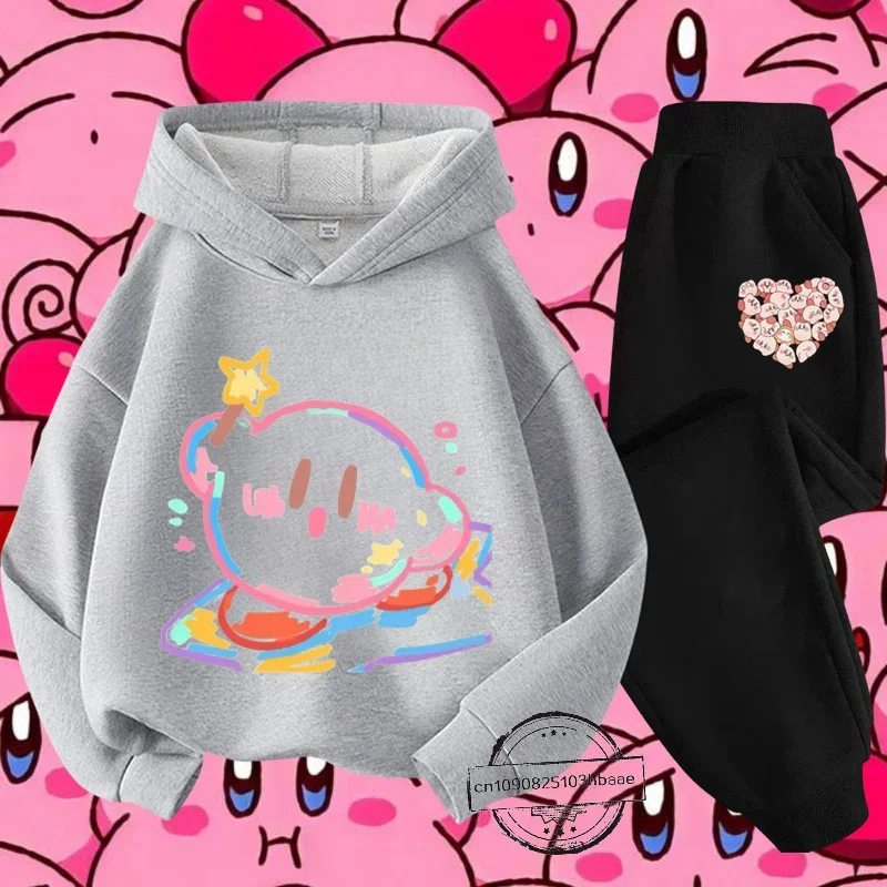 Kirby new girls kids hoodie set Autumn and Winter Long sleeve Harajuku fashion Nintendo cartoon anime printed sweatshirt casual