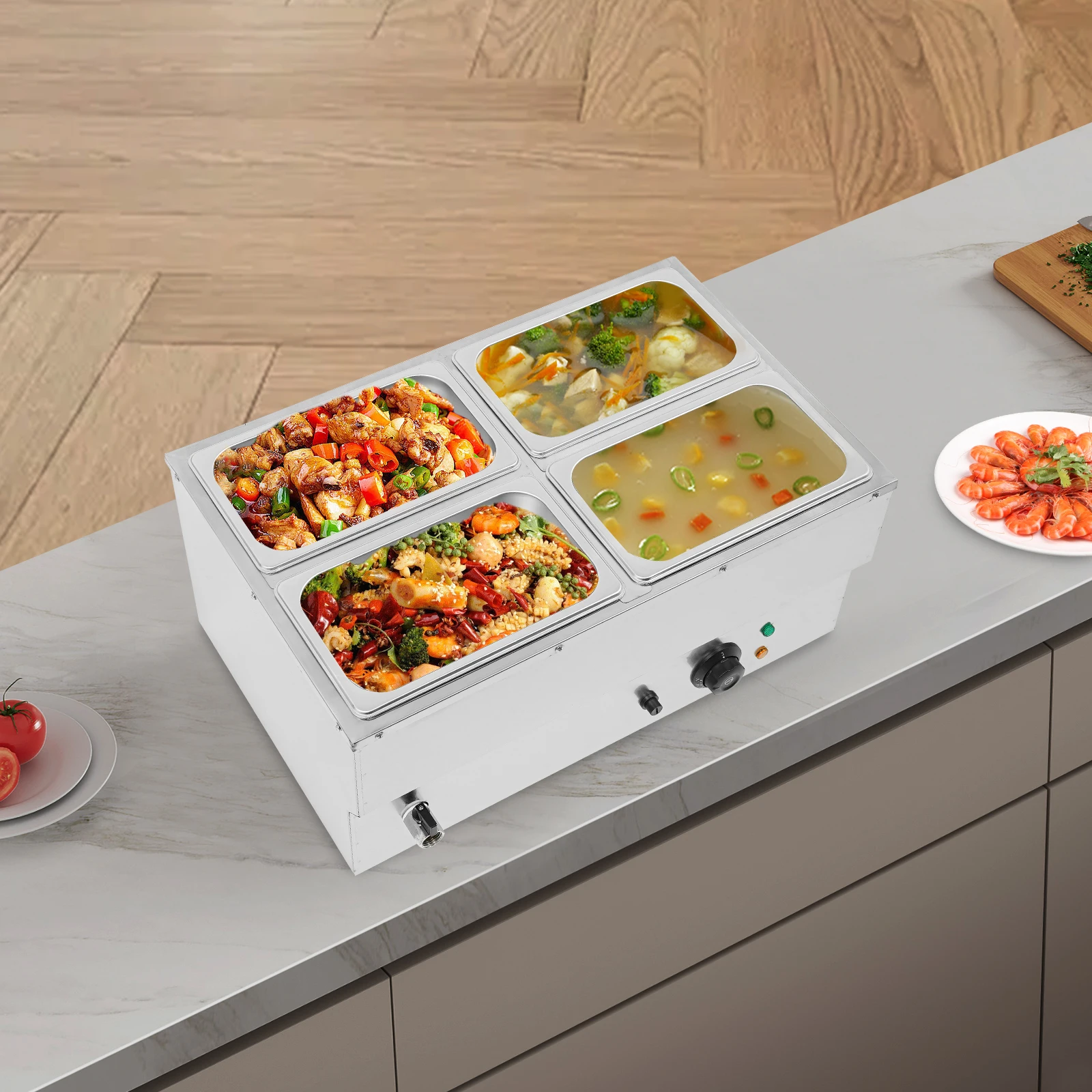 

4* 4.5L Stainless Steel Commercial Food Warmer Silver Electric Soup Warmer Electric Commercial Food Warmer