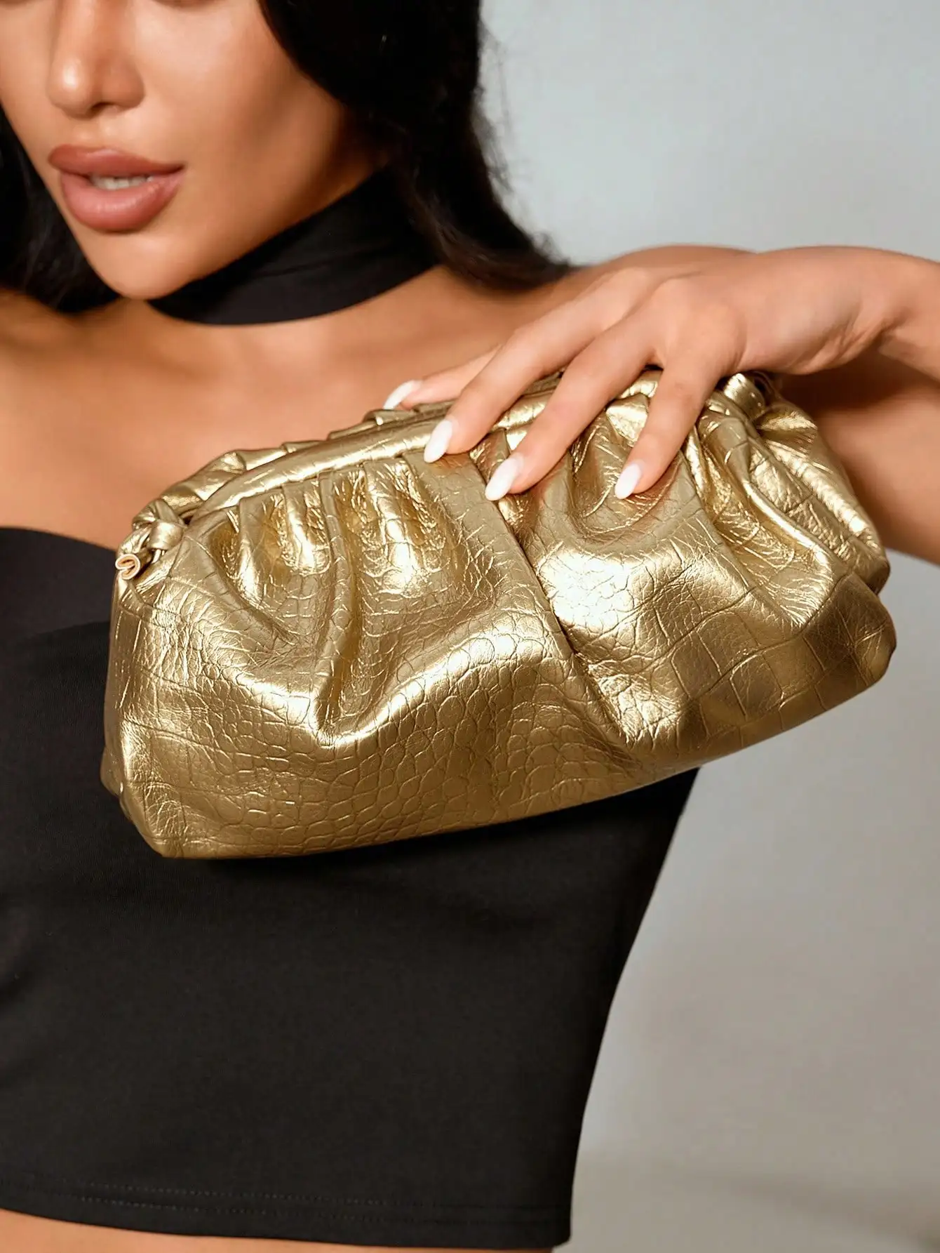 

CUCCOO SZL Lightweight Crocodile Embossed Ruched Clutch Bag, Mother's Day Gift For Mom Shiny Holiday, Mother's Day
