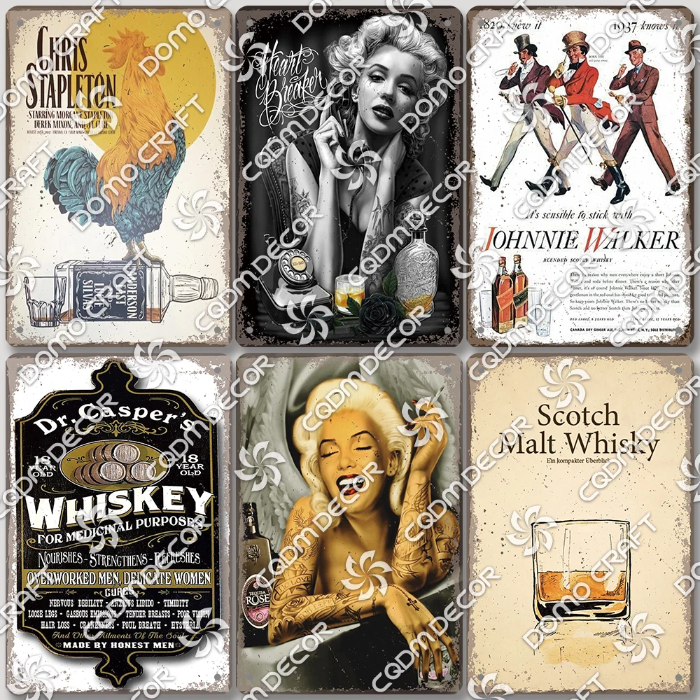 Retro Whiskey Girl Poster Metal Tin Sign Sexy Girls Scotch Malt Whisky Metal Plaque Bar Pub Dining Room Wall Art Decor