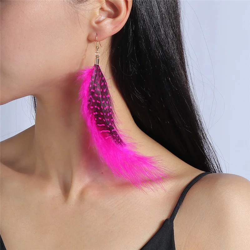 Aihua Boho Long Feather Earrings for Women Chic Huggies Gypsy Fringe Earrings Handmade Statement Jewelry Gifts