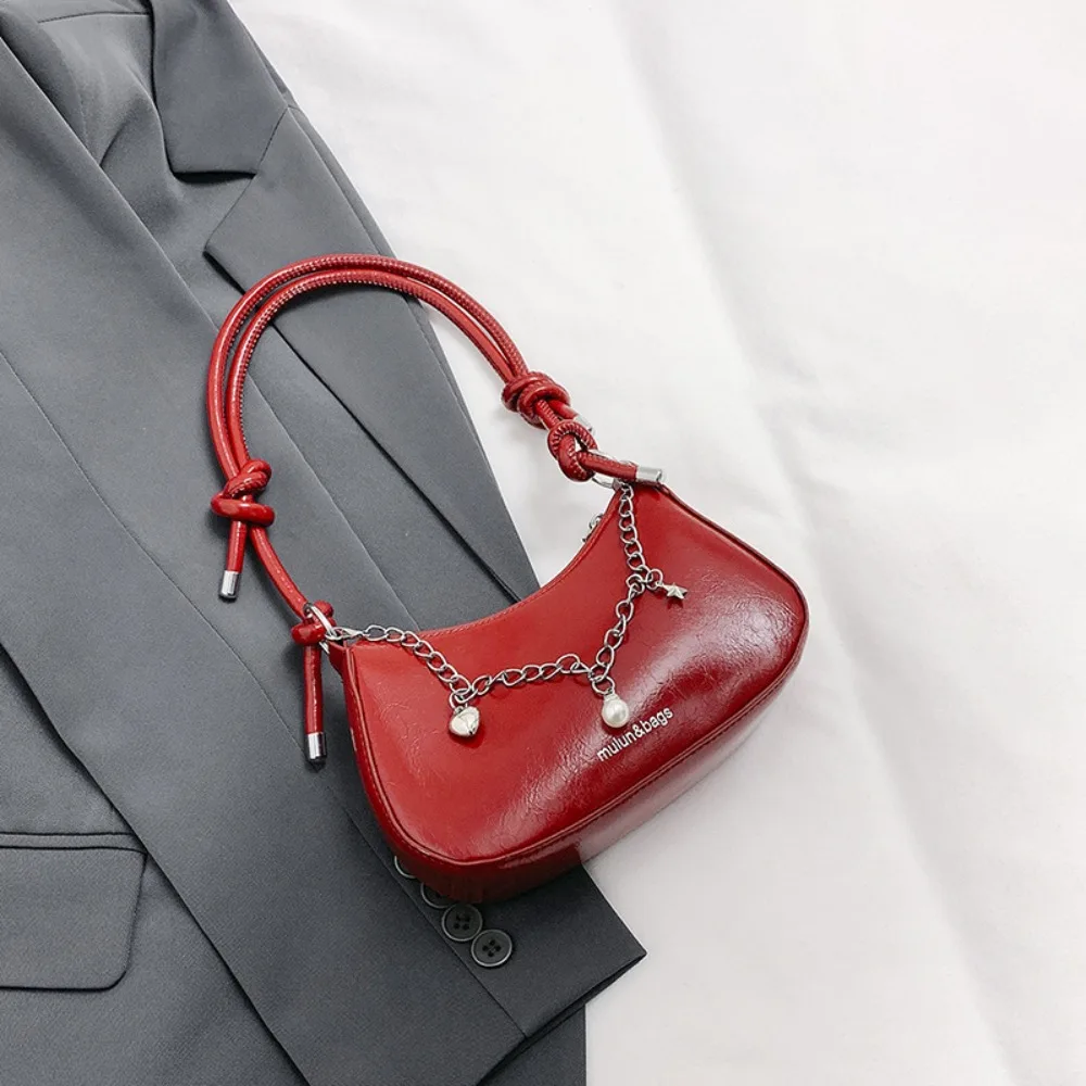 

Portable Vintage Half Moon Underarm Bag Elegant Chain Silver Tote Bag Minimalist Classic Y2K Shoulder Bag Daily