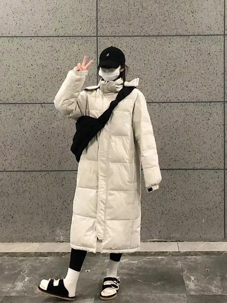 

Утепленная женская хлопковая куртка до колен с капюшоном, длинными рукавами, в стиле BF, модная, универсальная, зимнее пальто в корейском стиле, свободного кроя.