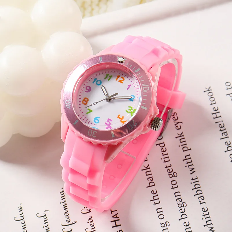 Kids Analog Watch for Boys Girls Soft Silicone Band Colorful Number Cute Watches for Children Quartz Wristwatch Reloj Mujer