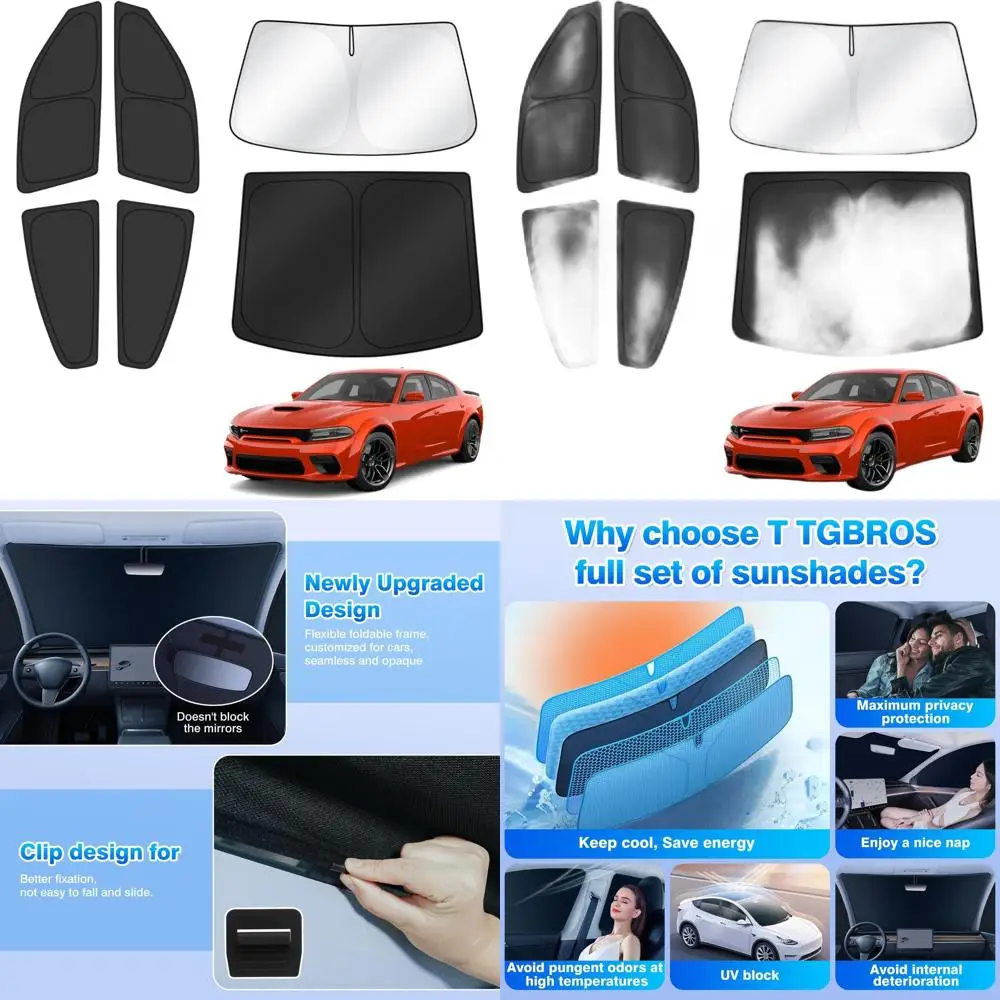 

Blackout Privacy Shades for 2011-2024 Charger, Full Set, Foldable, 6-Piece, Windshield and Side Windows Accessories