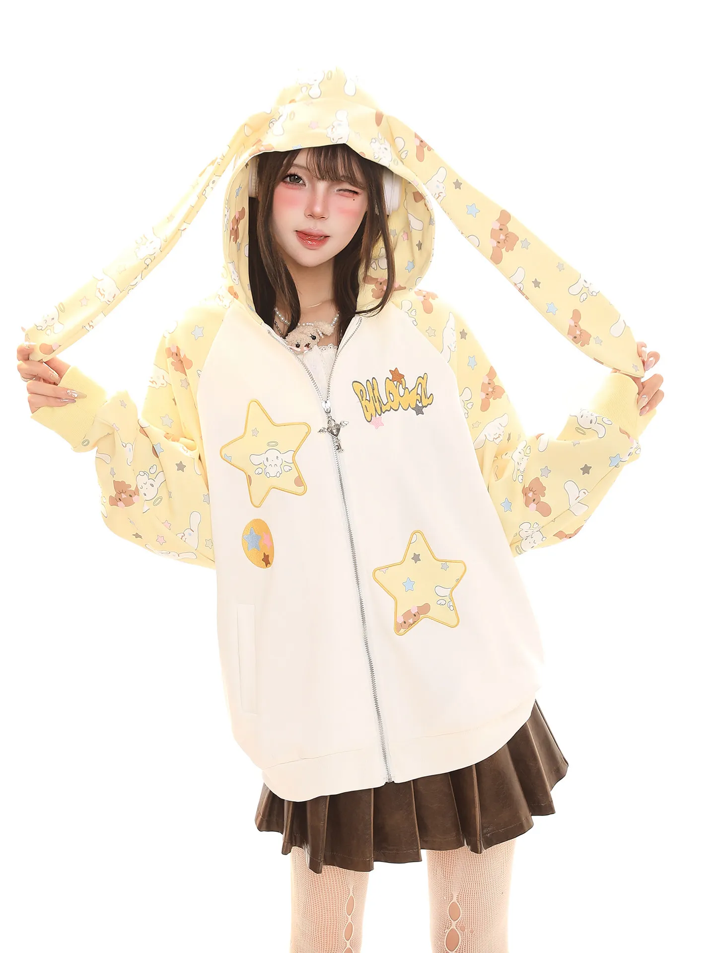 

Милый кардиган с капюшоном и мультяшным принтом, женская красивая универсальная весенняя куртка на молнии с эффектом омоложения, верхняя одежда для девочек