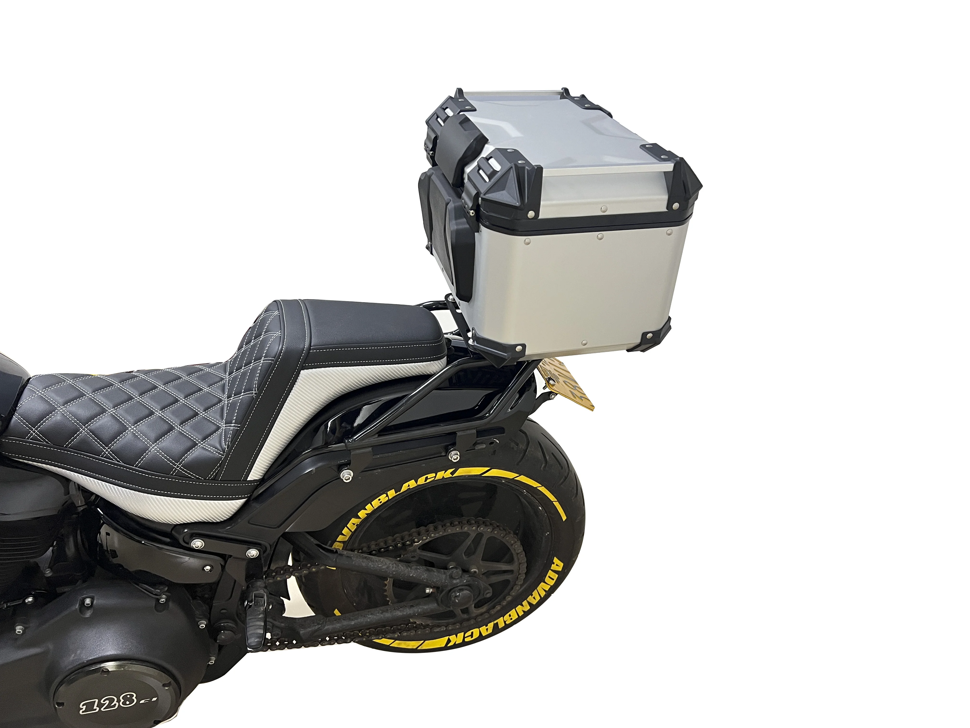 رف خلفي عالي الجودة للدراجة النارية + صندوق خلفي خلفي ملحقات ألومنيوم حديد 304 مادة من الفولاذ المقاوم للصدأ مناسب لطراز هارلي #6