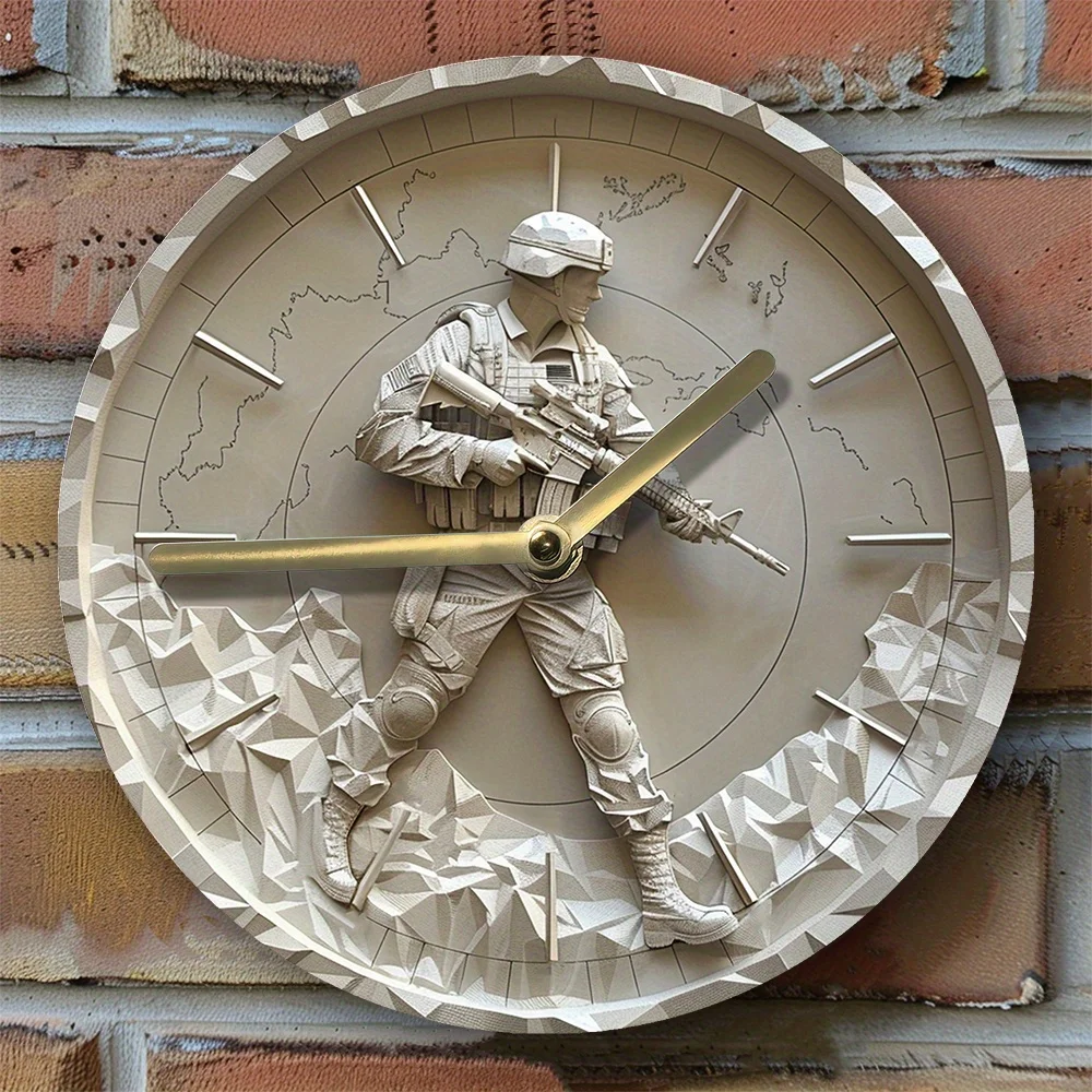 

DIY Wall Clock Kit and High-Definition 2D Effects, American Soldier Theme, Military-Inspired Decor for Spring Entrance