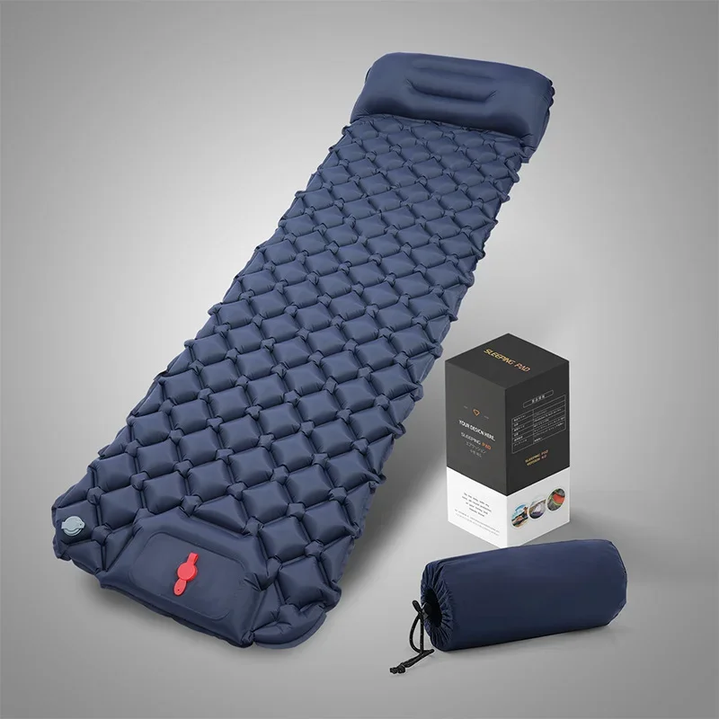 Outdoor Camping Inflatable Mattress Sleeping Pad With Pillows Ultralight Air Mat Built In Inflator Pump Hiking